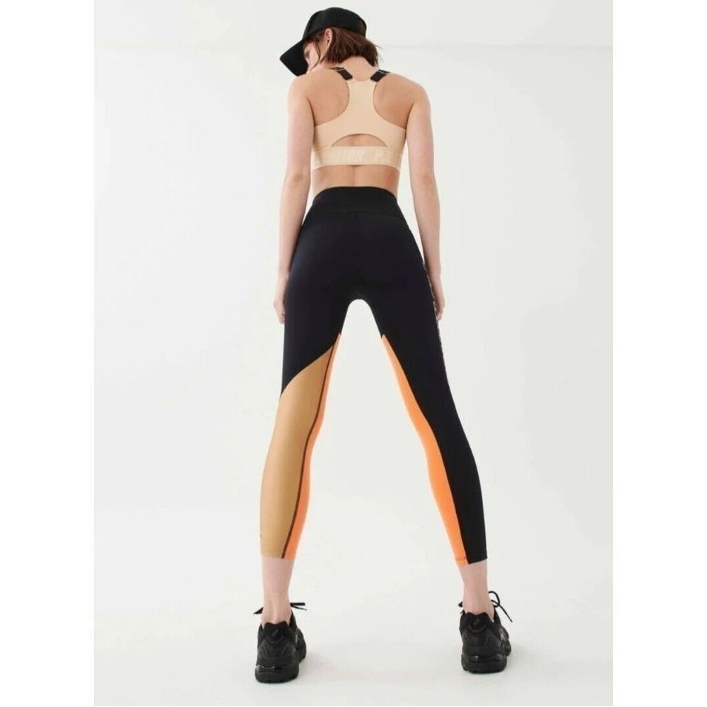 Sz S P.E NATION Leggings Comeback Colorblock Black Orange Tan Spellout Logo - Picture 3 of 9